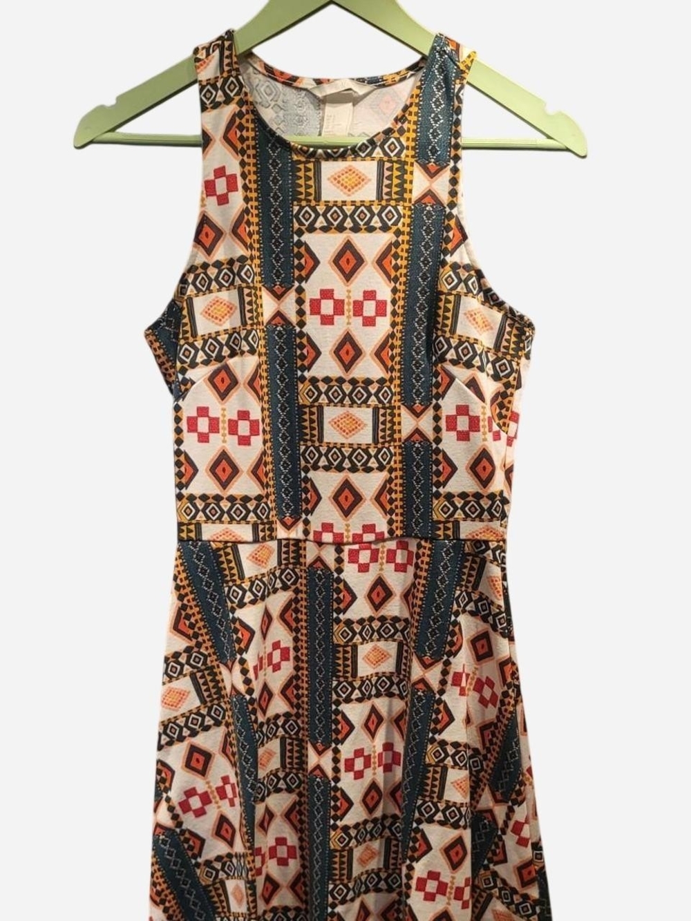 H&M Sleeveless Geometric Print Dress - Cream, Blue & Orange